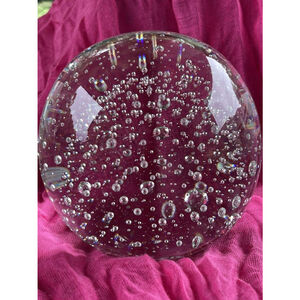 Heavy MCM Vintage Clear Art Glass Orb Paperweight With Controlled Bubbles EUC
